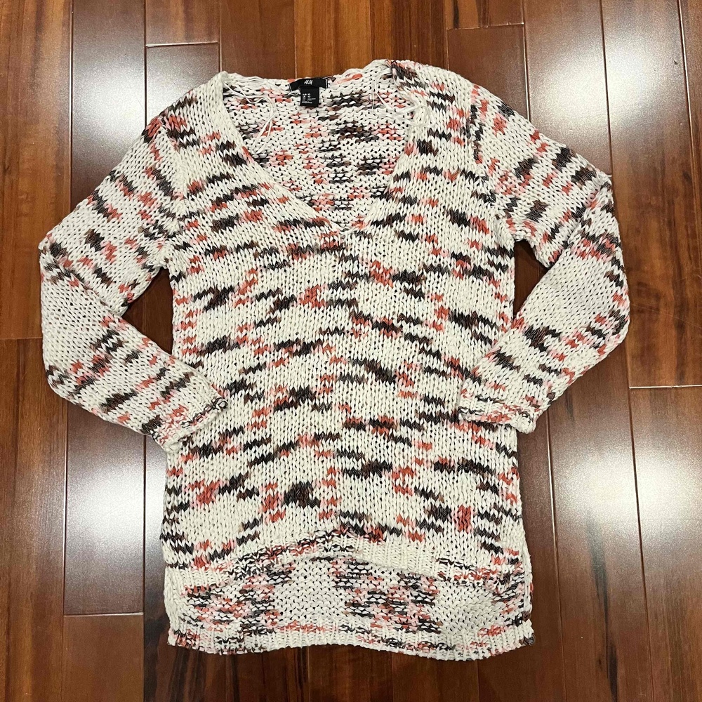 H&M Multicolor Sweater Knit Long Sleeve Patterned Textured‎ Pullover Size XS